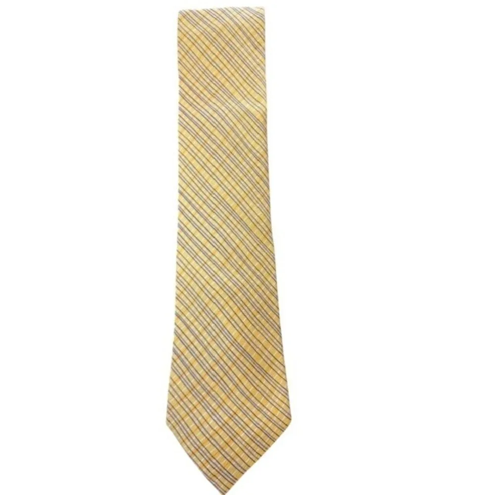 Hermes Mens Yellow Plaid‎ Silk Tie 5046 PA Made in France
